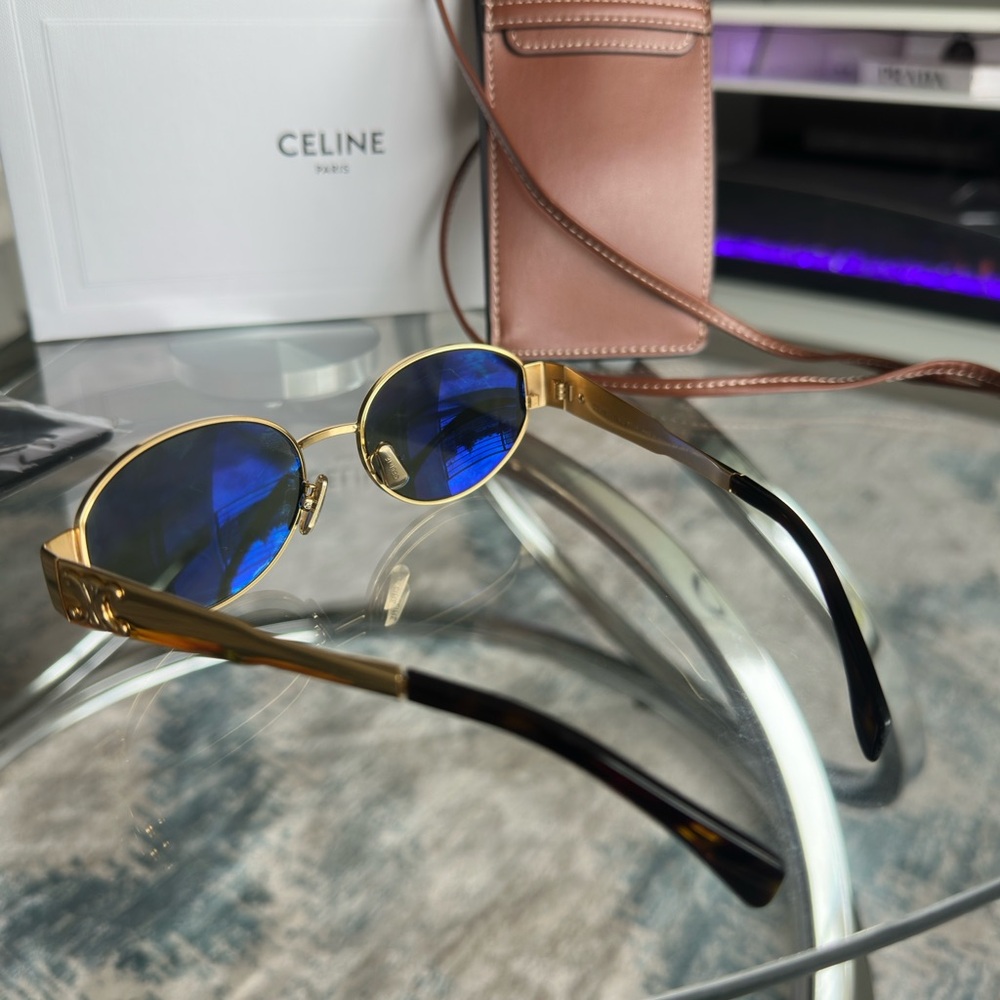 Celine Black and Gold Oval Sunglasses - Picture 6 of 15